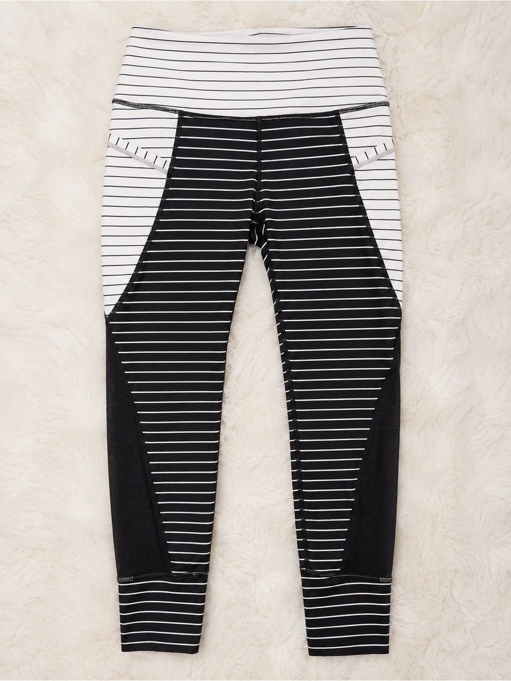 Athleta Black and White Striped High-Waist Leggings